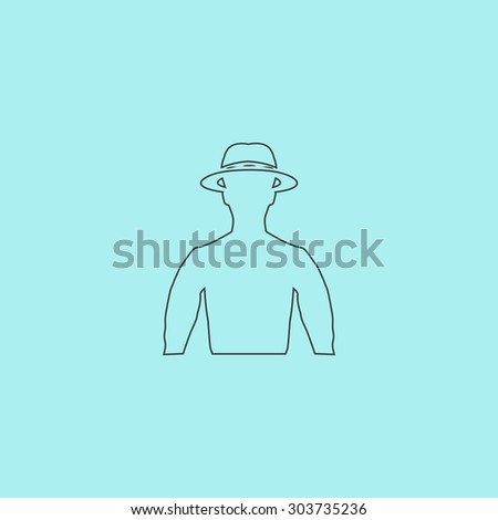 Man with broad-brim. Outline simple flat icon isolated on blue background