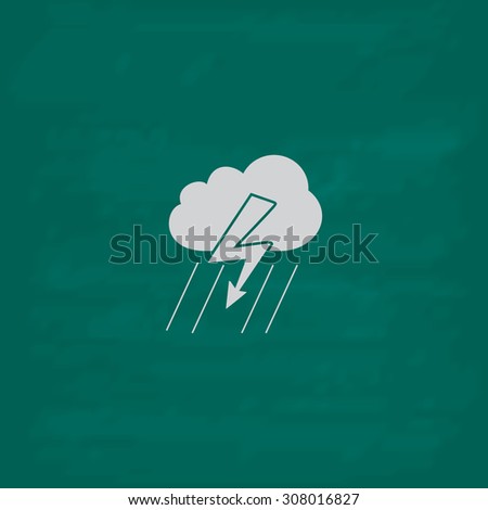 Cloud thunderstorm lightning rain. Icon. Imitation draw with white chalk on green chalkboard. Flat Pictogram and School board background. Vector illustration symbol