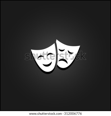 Happy And Sad Theater Masks. White Flat Simple Vector Icon With Shadow ...