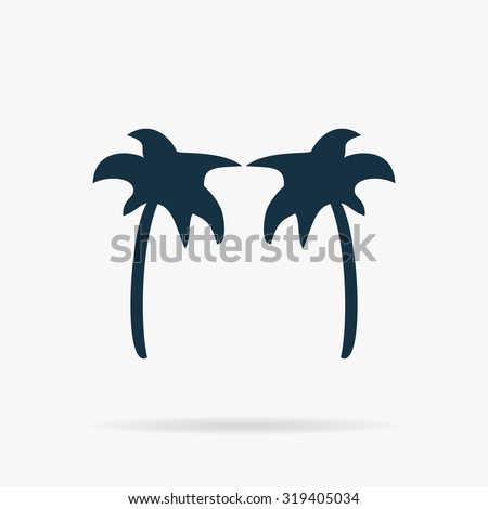 Two palm trees. Flat web icon or sign on grey background with shadow. Collection modern trend concept design style illustration symbol