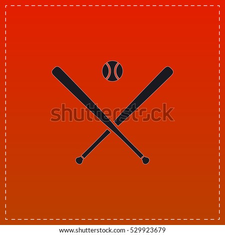 Baseball Icon Vector. Black flat button on red background