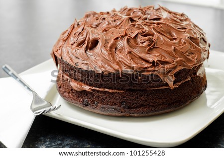 Home made whole chocolate cake with chocolate icing