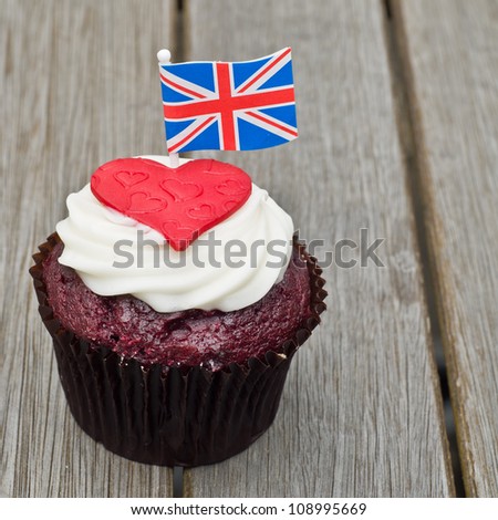 Chocolate cup cake with Union Jack flag and love heart