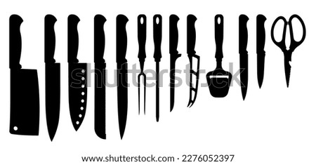 Knifes set or Kitchen knives. Cutlery Set. Vector illustration. Knife and cutter. Isolated on white.