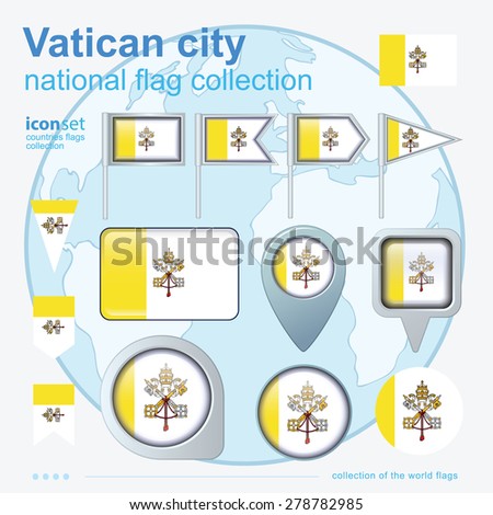  Flag of Vatican city, icon collection, vector illustration