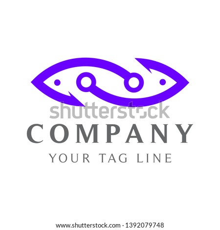 logo of fishing hook shaped fish template.