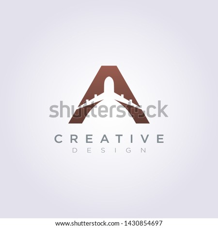 Letter A Airplane Vector Illustration Design Clipart Symbol Logo Template.