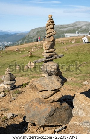 Similar – Image, Stock Photo Viewpoint with stone piles, Vrsic pass and Triglav Mountains