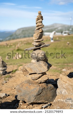 Similar – Image, Stock Photo Viewpoint with stone piles, Vrsic pass and Triglav Mountains