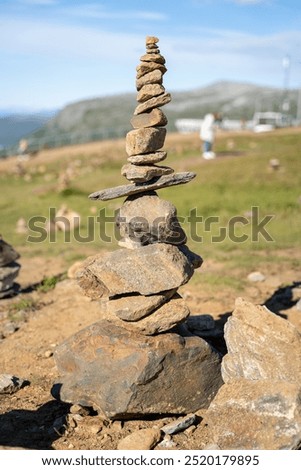 Similar – Image, Stock Photo Viewpoint with stone piles, Vrsic pass and Triglav Mountains