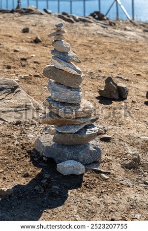 Similar – Image, Stock Photo Viewpoint with stone piles, Vrsic pass and Triglav Mountains