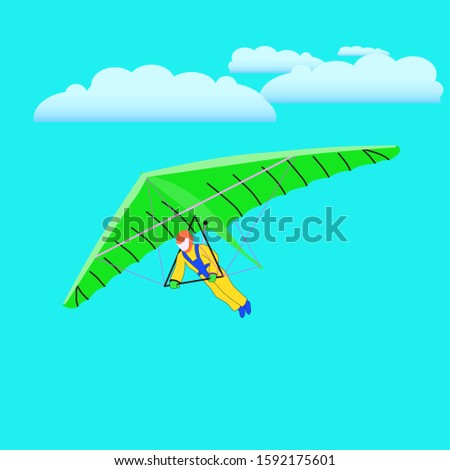 Hang gliding. Vector illustration. Blue background.
