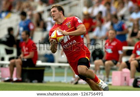BARCELONA - SEPT, 15: Adrien Plante of USAP Perpignan in action during the French rugby union league match USAP Perpignan vs Stade Toulousain at the Olympic Stadium in Barcelona, on September 15, 2012