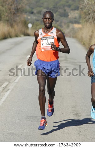 BARCELONA - FEB,2: Kenyan Wilson Kipsang, Current world record holder running during Granollers Half Marathon at Granollers on February 2, 2014 in Barcelona, Spain