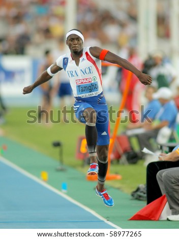 BARCELONA, SPAIN - JULY 27: Teddy Tamgho of France competes on the men triple jump final during the 20th European Athletics Championships at the Olympic Stadium on July 27, 2010 in Barcelona, Spain