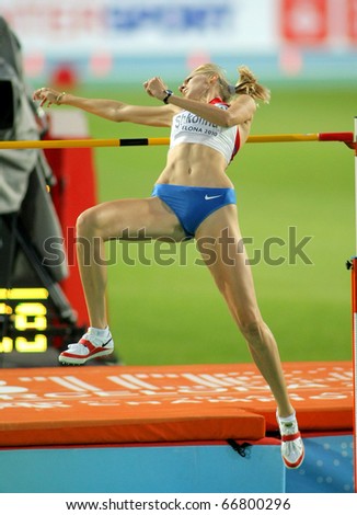 BARCELONA - AUG 1: Svetlana Shkolina of Russia during High Jump Final of the 20th European Athletics Championships at the Olympic Stadium on August 1, 2010 in Barcelona, Spain