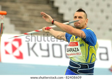 BARCELONA - JULY, 22: Rafael Baraza of Spain during Javelin Throw Event of Barcelona Athletics meeting at the Olympic Stadium on July 22, 2011 in Barcelona, Spain