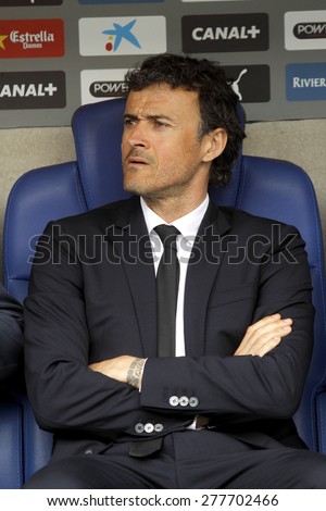 BARCELONA - APRIL, 25: Luis Enrique Martinez manager of FC Barcelona during a Spanish League match against RCD Espanyol at the Power8 stadium on April 25, 2015 in Barcelona, Spain