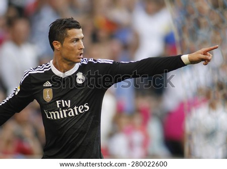 BARCELONA - MAY, 17: Cristiano Ronaldo of Real Madrid celebrating a goal of during a Spanish League match against RCD Espanyol at the Power8 stadium on Maig 17 2015 in Barcelona Spain