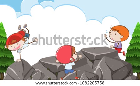 Similar – Image, Stock Photo Kids climbing and hiking on rocks