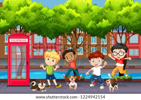 Playful children in town illustration