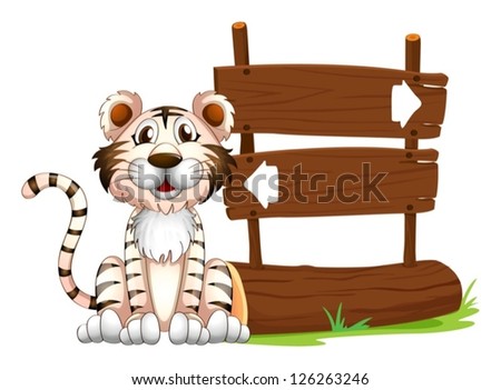 Illustration of a tiger beside the signboard on a white background