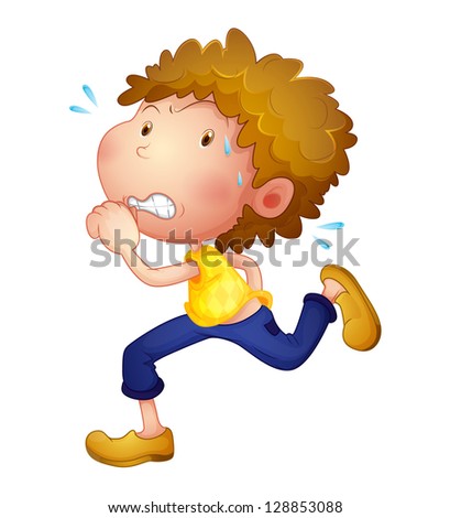 Illustration of a sweaty young man on a white background