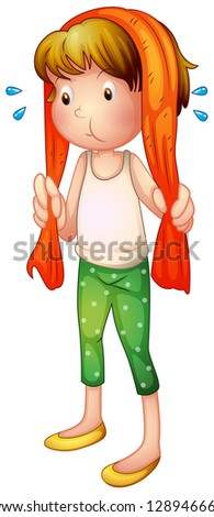 Illustration of a sweaty girl on a white background