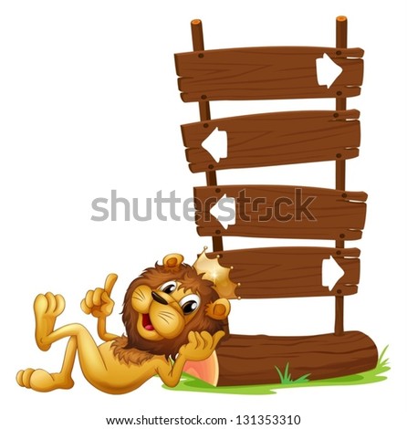 Illustration of the arrow signages with a king lion on a white background