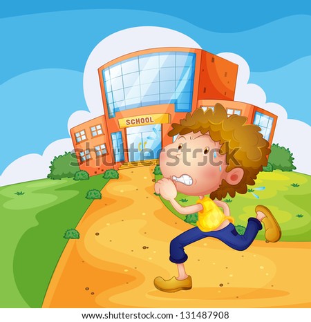 Illustration of a sweaty young boy running