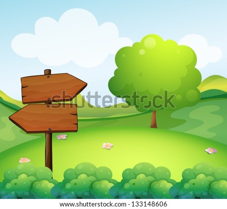 Illustration of a wooden arrow board in the hill