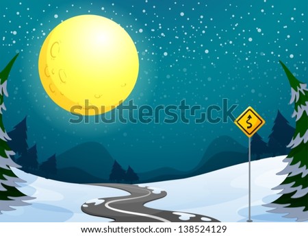 Illustration of a long winding road under the bright full moon