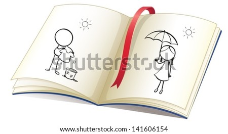 Illustration of a notebook with a drawing of a sunny season on a white background