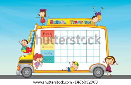 School time table on school bus illustration