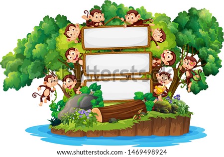 Border template design with cute monkeys on island illustration
