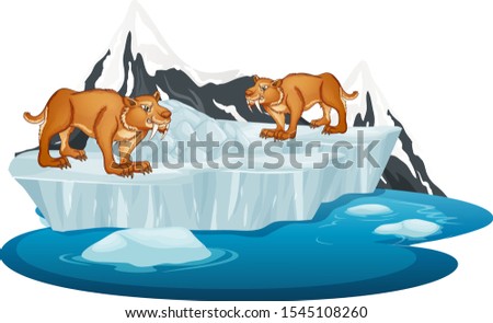 Isolated picture of two sabertooth on ice illustration