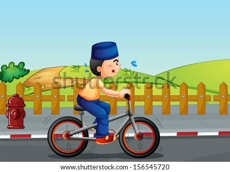 Illustration of a sweaty muslim riding on a bike