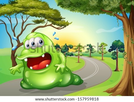 Illustration of a fat monster jogging at the road