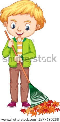 Boy raking leaves on white background illustration Photo stock © 