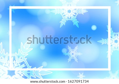 Frame template design with snowflakes, on blue sky illustration