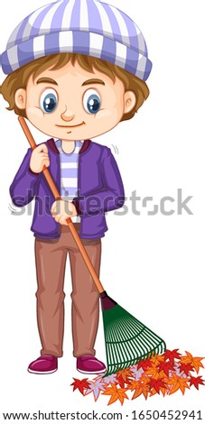 Boy raking leaves on white background illustration Photo stock © 
