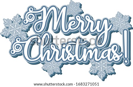 Font design template for merry christmas with snowflakes illustration