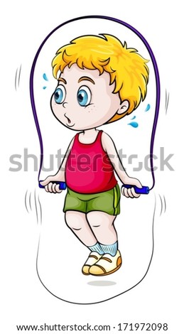 Illustration of a young boy playing skipping rope on a white background