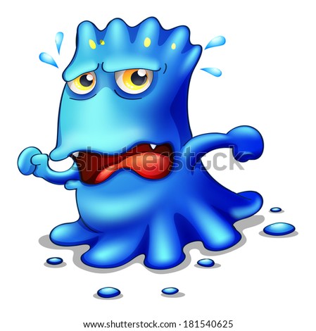 Illustration of a blue monster trying to escape on a white background