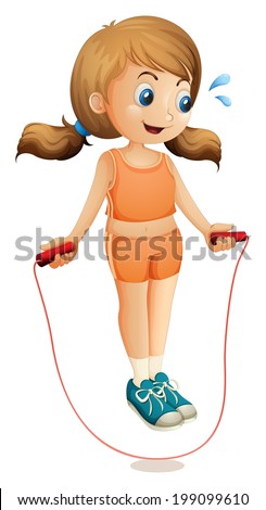 Illustration of a young lady exercising with a rope on a white background