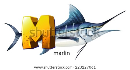 Illustration of a letter M for marlin on a white background 