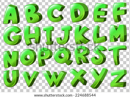 Illustration of the letters of the alphabet in green color