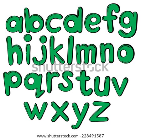  Green letters of the alphabet on a white background