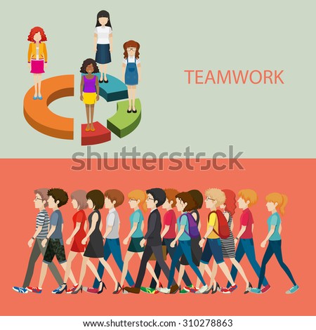 Teamwork infographic with people and graph illustration