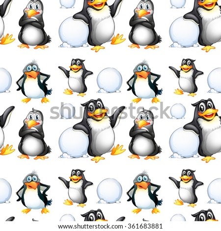 Seamless penguins and snow balls illustration